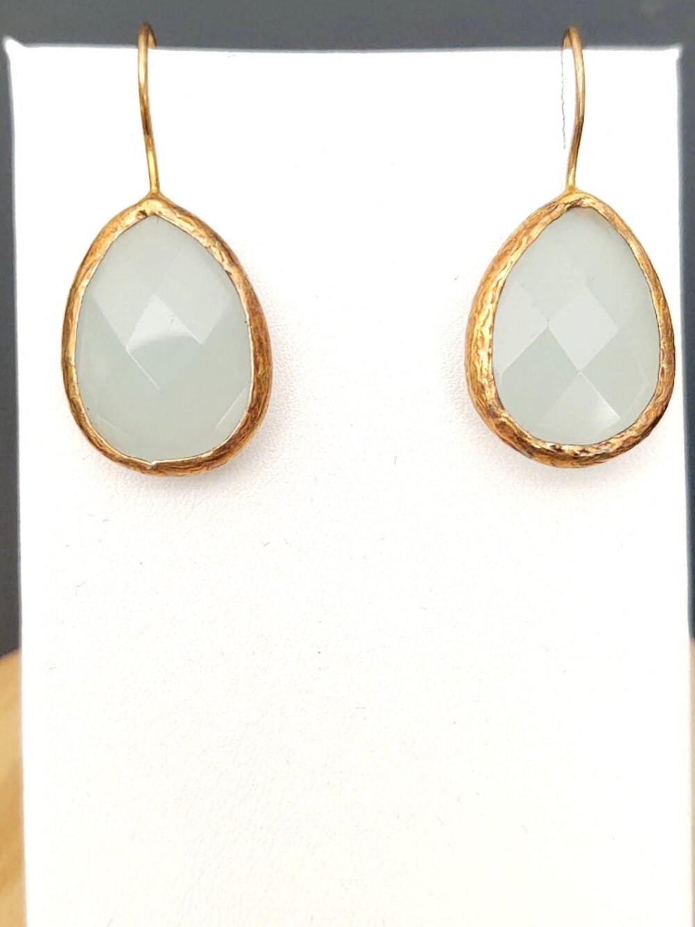Pale smoky blue faceted stone earrings